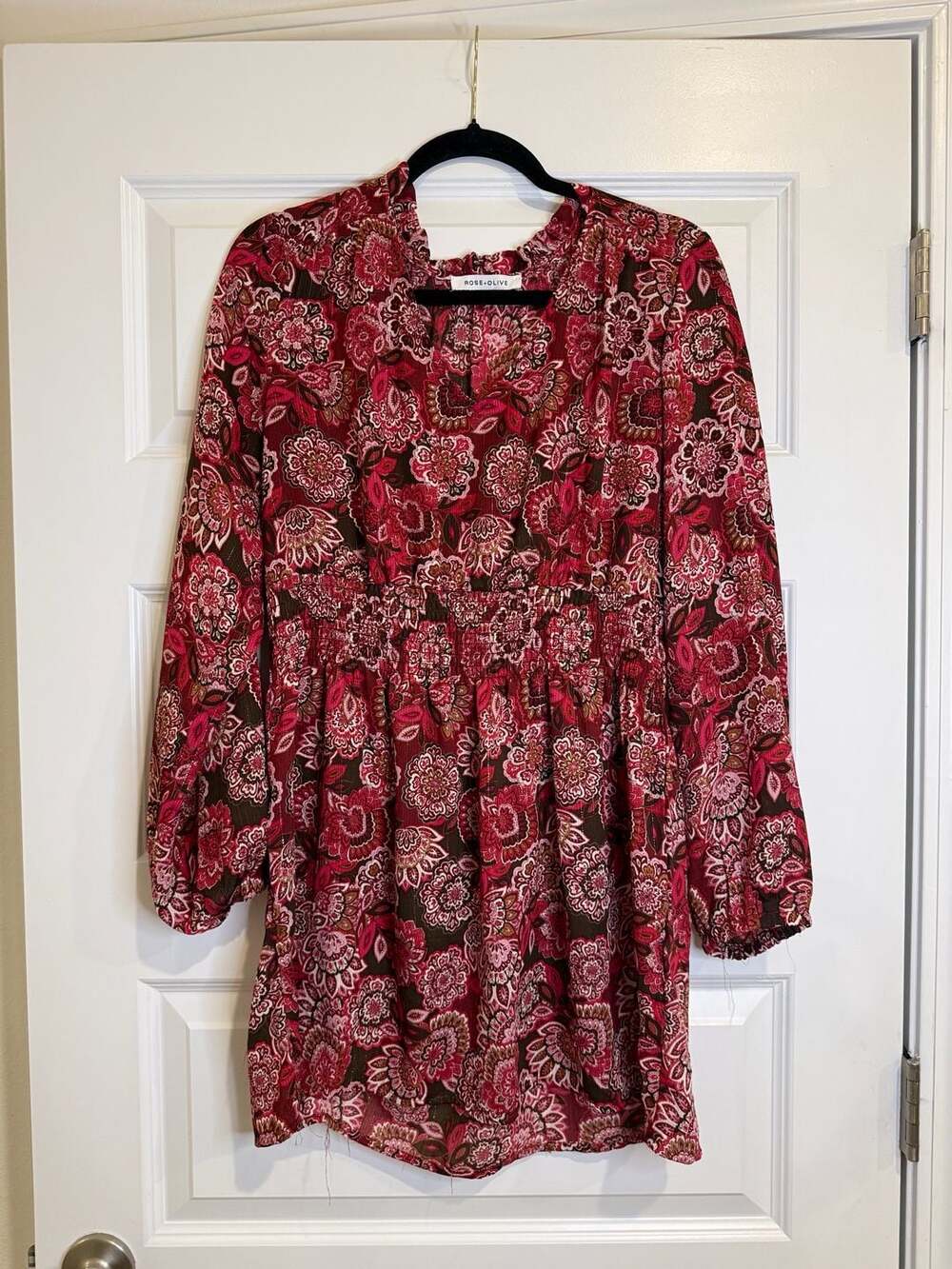 L Rose + Olive Floral Smocked Dress with Long Sleeves Fall/autumn
